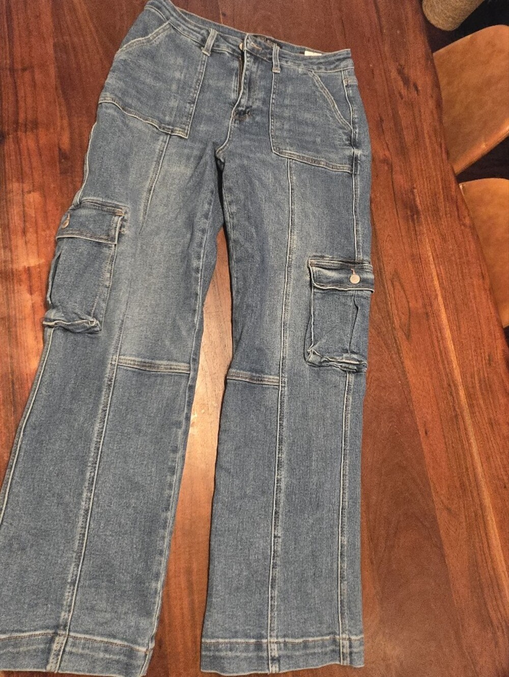 Judy Blue Medium Blue Flare Carpenter Jeans with Cargo Pockets